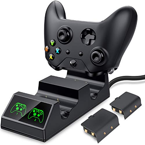 ESYWEN Xbox One Controller Charger Dual Charging Station for Xbox One/One S/One X/One Elite - 2 Rechargeable Battery Packs Included