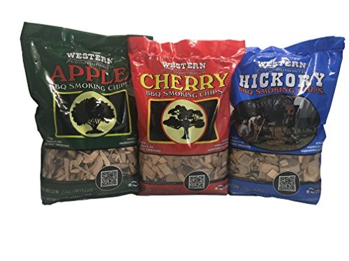 Western Popular BBQ Smoking Wood Chip Variety Pack Bundle (3) - Popular Flavors - Apple & Hickory, with Cherry