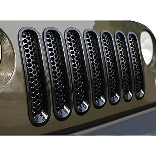 [Upgrade Clip in Version] ICARS Glossy Black Mesh Grill Insert Jeep Grille Guard For 2007-2015 Jeep Wrangler JK JKU Unlimited Rubicon Sahara - 7PCS
