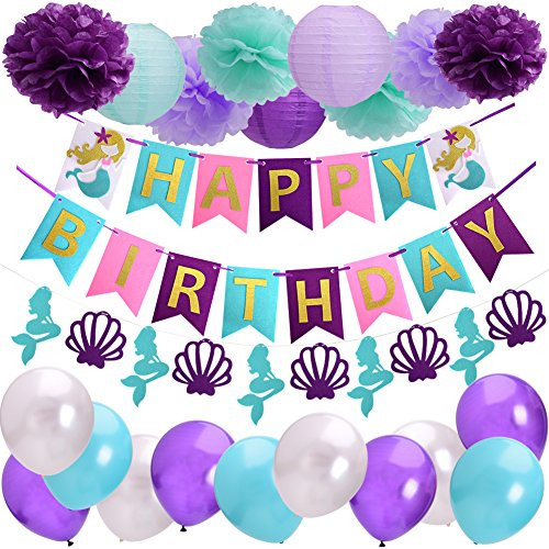 Mermaid Birthday Party Decorations Kit Happy Birthday Mermaid Banners Pom Poms And Paper Lanterns Balloons For Girl's Birthday Party And Baby Shower Mermaid Birthday Decorations Supplies Mermaid Birthday Party Decorations Kit Happy Birthday Mermaid Banners Pom Poms And Paper Lanterns Balloons For Girl's Birthday Party And Baby Shower Mermaid Birthday Decorations Supplies