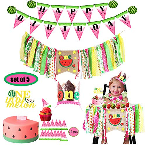 Watermelon Birthday Decoration-Highchair Banner Happy Birthday Banner Crown Hat with One In a Melon Cake Topper for Baby Girl Boy Fruit 1st Birthday Cake Smash Party Supplies (Set of 5) Watermelon Birthday Decoration-Highchair Banner Happy Birthday Banner Crown Hat with One In a Melon Cake Topper for Baby Girl Boy Fruit 1st Birthday Cake Smash Party Supplies (Set of 5)