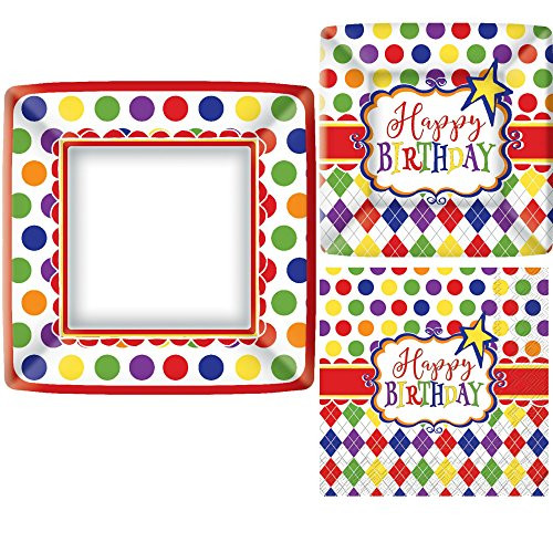 Birthday Party Supply Pack! Bundle Includes Paper Plates and Napkins for 8 Guests in Birthday Party Fun Design