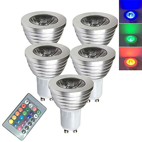 OMTO GU10 3W RGB Color Changing Spotlight with IR Remote Control Mood Ambiance Lighting Colorful LED Light Bulbs,Dimmable 85-265V (Pack of 5)