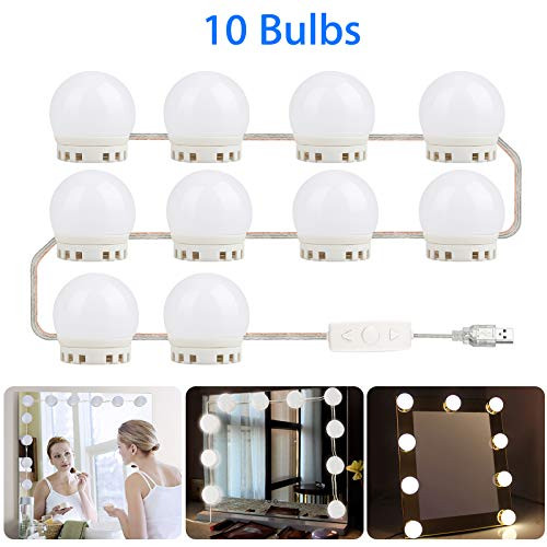 EEEKit Makeup LED Vanity Mirror Lights Kit, 10 Hollywood Style Dimmable Light Bulbs for Makeup Dressing Table Power Supply Plug in Lighting Fixture Strip, (No Mirror Included) for Dressing Room