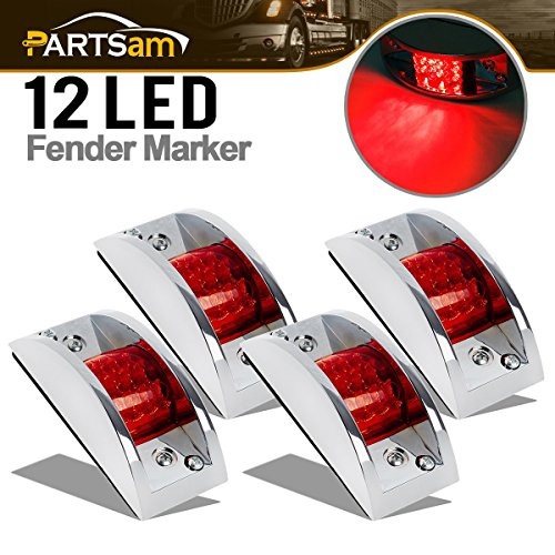 Partsam 4X Red Sealed Chrome Armored LED Trailer Clearance and Side Marker Light 12 LED