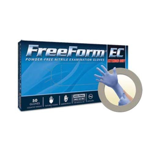 Microflex FFE-775-L-Box Freeform EC Exam Gloves, Nitrile Extended Cuff, PF, Latex-Free, Textured Fingers, Blue, Large (Pack of 50)