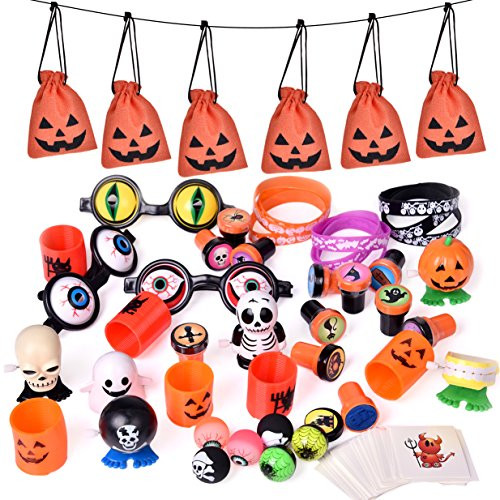FUN LITTLE TOYS 72 PCs Halloween Party Supplies Toy Assortment Goody Bags for Kids Trick-or-Treat Bags, Prefect Halloween Party Decorations