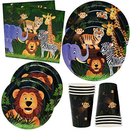 Zoo Jungle Animal Party Plates and Napkins for Safari Birthday Supplies Theme Includes 24 9" Plates 24 7" Plate 24 9 Oz Cups and 50 Luncheon Napkins Tropical Themed Decorations for Kids Animals Baby Shower Zoo Jungle Animal Party Plates and Napkins for Safari Birthday Supplies Theme Includes 24 9" Plates 24 7" Plate 24 9 Oz Cups and 50 Luncheon Napkins Tropical Themed Decorations for Kids Animals Baby Shower