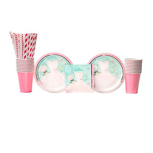 Something Blue Wedding Party Supplies Pack for 18 Guests: Straws, Dessert Plates, Beverage Napkins, and Cups