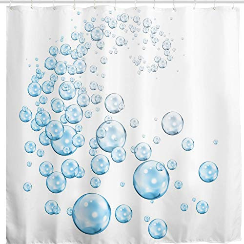 BROSHAN Light Blue and White Fabric Shower Curtain,Modern Abstract Cool Water Bubble Art Print Bath Curtain,Polyester Waterproof Fabric Bathroom Decor Set with Hooks,72x72 inch