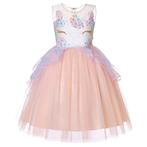 Molliya Unicorn Costume Dress Girl Princess Pageant Party Dresses Flower Evening Gowns Tutu Fancy Dress(Pink, 7T-8T)