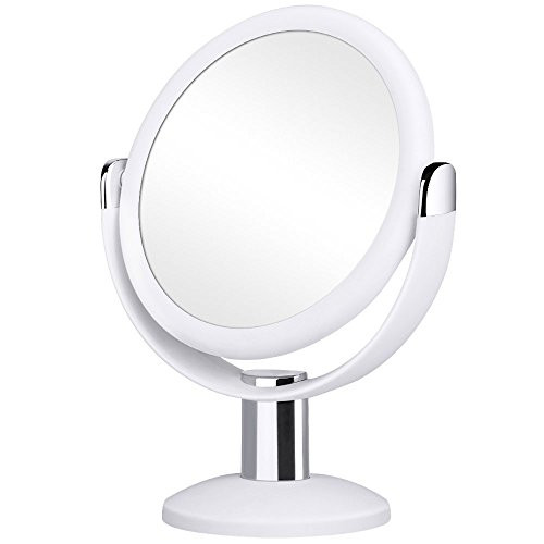 Orange Tech Double Sided Magnifying Makeup Mirror, 1X & 10X Magnification with 360 Degree Rotation, Magnified Vanity Mirror for Bathroom or Bedroom Table Top - Clear & White