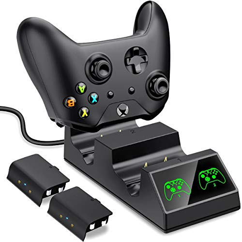 BEBONCOOL Xbox One Controller Charger, Xbox One/One X/One S/One Elite Dual Charging Station with 2X 600mAh Rechargeable Battery Packs, Xbox Charger for Wireless Controller Charge Kit