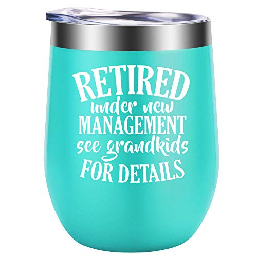 Retired Under New Management See Grandkids for Details - Retirement Gifts for Women - Funny Retiring Gift for Grandma, Teacher, Coworker, Best Friend, Wife, Mom, Nurse, Boss - GSPY 12oz Wine Tumbler Retired Under New Management See Grandkids for Details - Retirement Gifts for Women - Funny Retiring Gift for Grandma, Teacher, Coworker, Best Friend, Wife, Mom, Nurse, Boss - GSPY 12oz Wine Tumbler