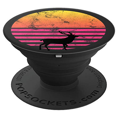Elk Silhouette Vintage Distressed Retro Sunset PopSockets Grip and Stand for Phones and Tablets