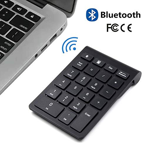 Bluetooth Number Pad, Wireless Bluetooth Slim 22-Key Financial Accounting Numeric Keypad External Numpad Keyboard Extensions for Data Entry in Excel for Laptop, Tablets, PC, Windows, Notebook etc.