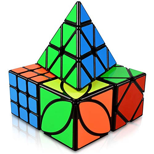 Speed Cube Set, Magic Cube Bundle 3x3 Pyramid Skew Speed Cube and Ivy Cube FengYe Skewb Puzzles Party Puzzle Toy Easy Turning - Toy Puzzles Cube for Kids and Adults Set of 4