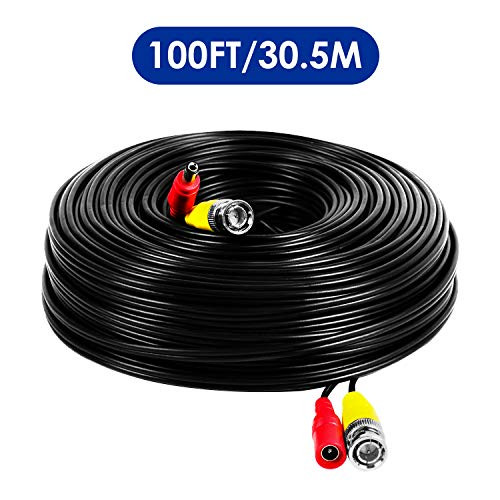 ?100 Feet? BNC Video Power Cable, SMONET 100FT(30M) BNC Extension Wire for AHD Security Camera System&CCTV Camera System, Black