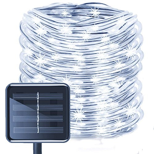 Solar Rope Lights Outdoor,WONAFST Waterproof 39ft 100LED Rope Copper Wire Tube Decorative String Light for Christmas Home Garden Patio Parties Decor (White)