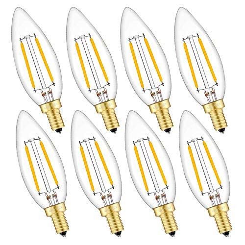 OMAYKEY 2W LED Candelabra Bulb 25W Equivalent 2700K Warm White 250 Lumens, E12 Base Antique Edison Clear Glass C32 Candle Bulbs, Dimmable LED Chandelier Light Bulbs, 8 Pack OMAYKEY 2W LED Candelabra Bulb 25W Equivalent 2700K Warm White 250 Lumens, E12 Base Antique Edison Clear Glass C32 Candle Bulbs, Dimmable LED Chandelier Light Bulbs, 8 Pack