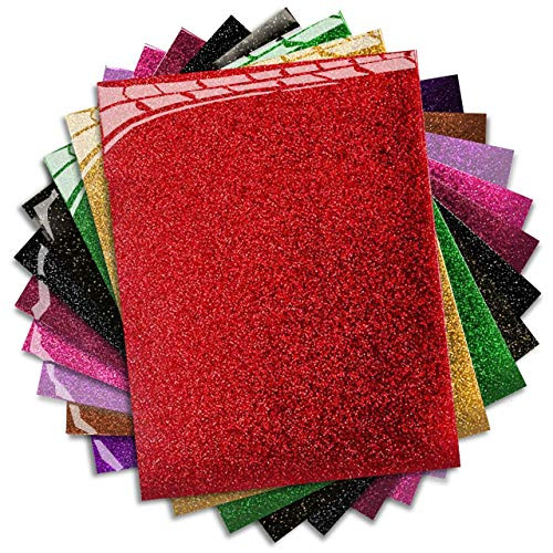 MiPremium PU Heat Transfer Vinyl - Iron On Vinyl Starter Pack, Assorted HTV Glitter Bundle Kit of Heat Press Vinyl in 10 Most Popular Colors, Easy to Cut & Press Glitter HTV Vinyl (Glitter X 10)