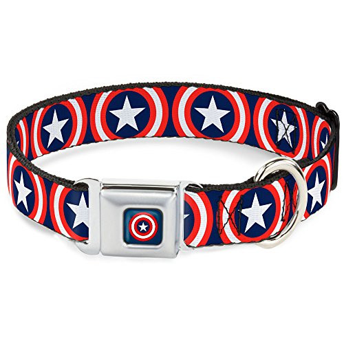 Buckle Down MARVEL UNIVERSE Dog Collar CAB-Captain America Shield Navy - Captain America Shield Repeat Navy - Large 15-26"