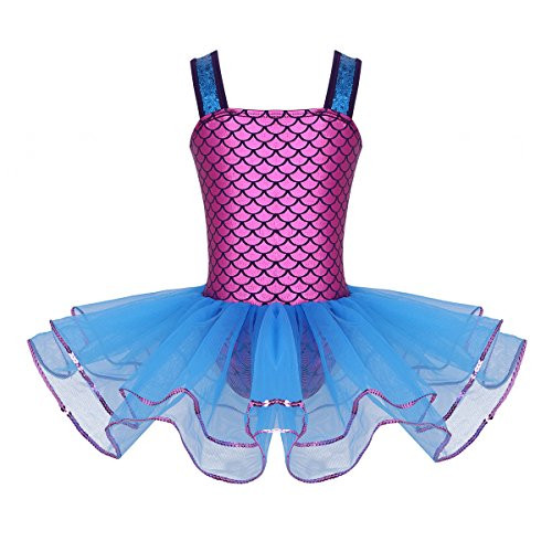 iiniim Girls Sequined Mermaid Scales Ballet Tutu Dress Princess Party Dance Halloween Costumes Fuchsia Blue 8-10