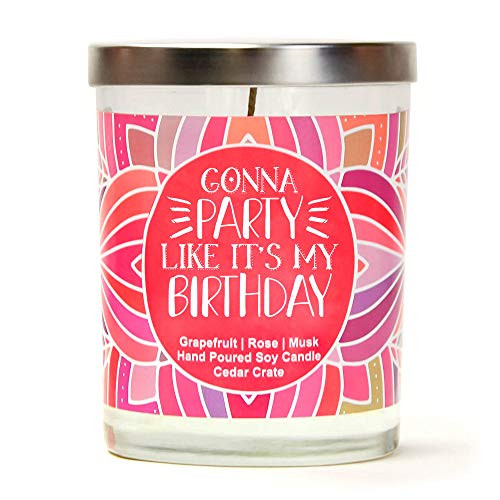 Gonna Party Like It's My Birthday | Grapefruit, Rose, Musk | Luxury Scented Soy Candles | 10 Oz. Jar Candle | Made in USA | Decorative Aromatherapy | Happy Birthday Gifts for Women | Birthday Candles