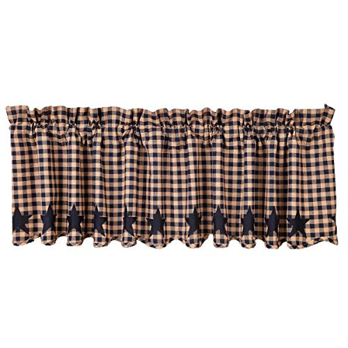 VHC Brands Classic Country Primitive Kitchen Window Curtains - Star Blue Scalloped Valance, Navy VHC Brands Classic Country Primitive Kitchen Window Curtains - Star Blue Scalloped Valance, Navy