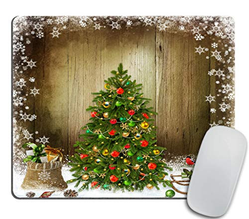 Christmas Tree Snow Flakes Red Ornaments Holiday Digital Printed Mouse pad