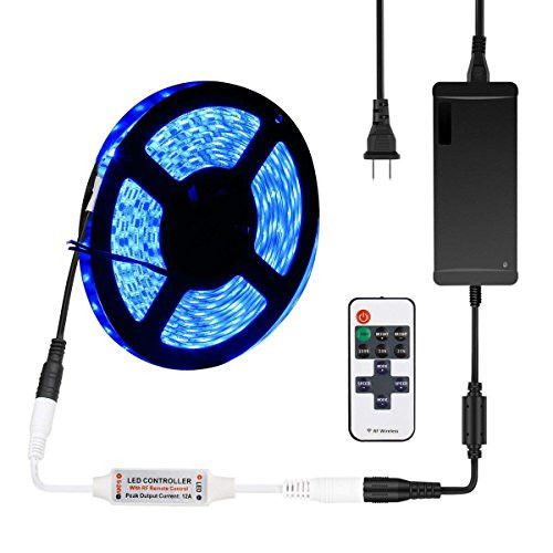 SUPERNIGHT Blue LED Strip Light Waterproof, 16.4Ft SMD 5050 300leds Flexible Rope Lighting with RF Remote Control Dimmer and 12V DC 5A Power Supply SUPERNIGHT Blue LED Strip Light Waterproof, 16.4Ft SMD 5050 300leds Flexible Rope Lighting with RF Remote Control Dimmer and 12V DC 5A Power Supply