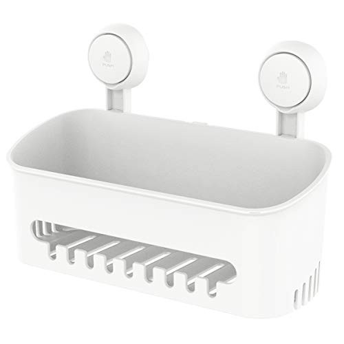 TAILI DIY Drill-Free Removable Vacuum Suction Cup Shower Caddy Wall Shelf Storage Basket for Shampoo & Toiletries, Kitchen Bathroom Bedroom Organizer