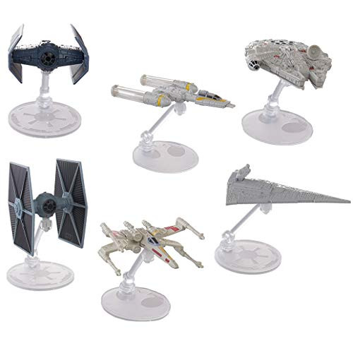 Hot Wheels Star Wars 6 Pack Starships for Star Wars Gifts: Star Wars Toys with Stands Include Millennium Falcon, X Wing, Y Wing, Tie Fighter, Darth Vader Tie Advanced, Star Destroyer
