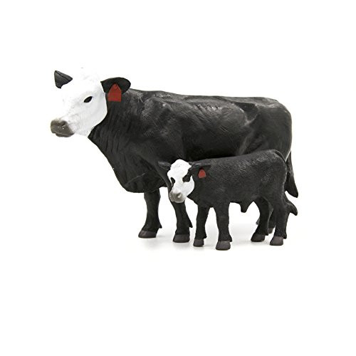 Farm Animal Toys Set  Black with White Face Cow and Calf Toys