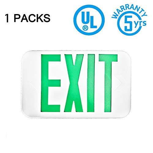 SPECTSUN LED Exit Sign with Battery Backup, Green Exit Light - 1 Pack, Hardwired Exit Sign, 120V/277V Exit Sign with Arrow,UL Exit Sign Lighting, Commercial Egress Light,2 sided Fire Exit Sign Plastic