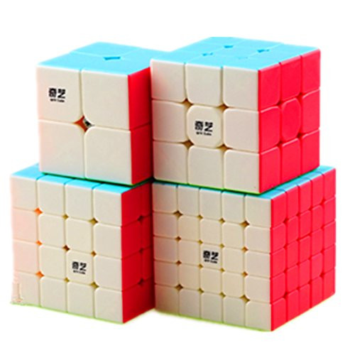CuberSpeed Speedcubing Bundle Qiyi Qidi S 2X2 & Qiyi Warrior W 3x3 & Qiyi Qiyuan S 4X4 & qizheng s 5X5 Stickerless Bright Magic cube Stickerless speed cube set