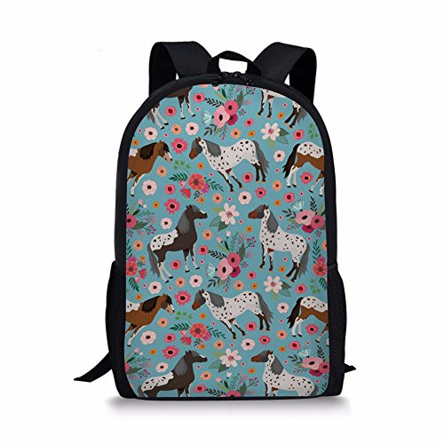 Dellukee Girl School Bag Floral Horse Print Cute Stylish Youth Daypack Backpack