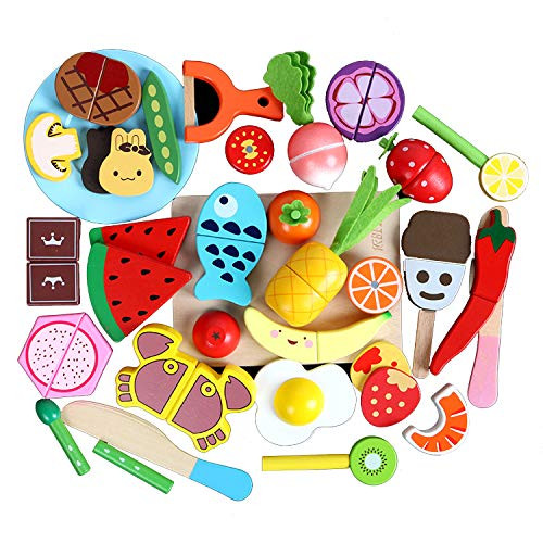 30 Pieces Set Pretend Play Wooden Food, Cutting Cooking Food Toy, Pretend Play Set Educational Toy Fruits Vegetables for Children Learning Gift for 2, 3, 4 Year Old Boys & Girls (Random Style) 30 Pieces Set Pretend Play Wooden Food, Cutting Cooking Food Toy, Pretend Play Set Educational Toy Fruits Vegetables for Children Learning Gift for 2, 3, 4 Year Old Boys & Girls (Random Style)