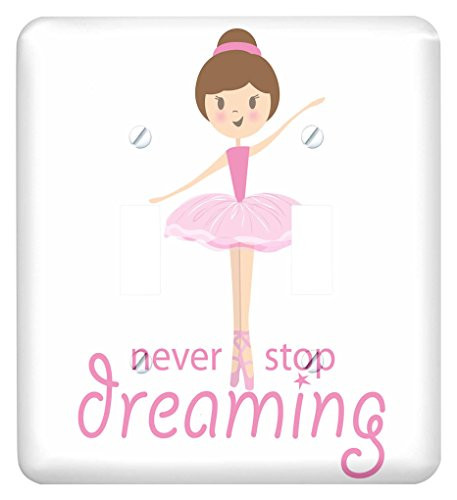 3dRose lsp_219682_2 Never Stop Dreaming with cute ballerina and pink tutu Double Toggle Switch Multicolor