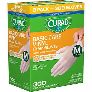 Curad Powder-free Exam Gloves, Vinyl-100 Each (Pack of 3) Medium
