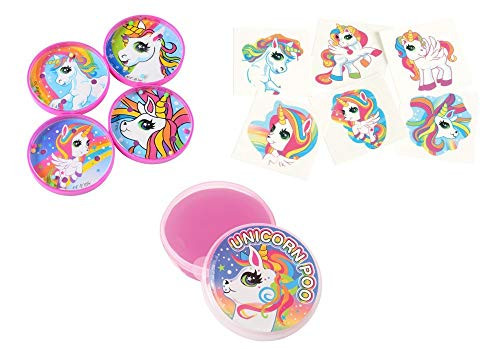 Unicorn Toy Party Favor Supplies 168 Piece Set for 12 Bundle Puzzles Tattoos Slime