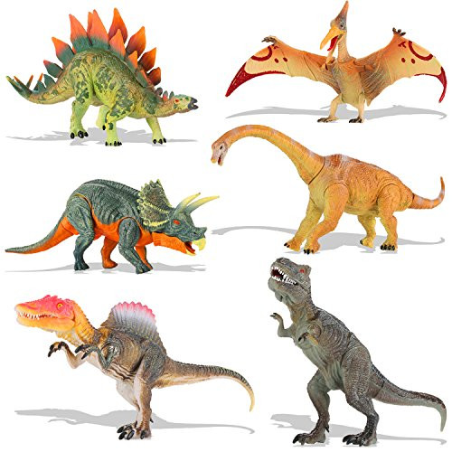QuadPro Dinosaur Toys Sets for Kids, 6 Piece Jumbo Plastic Dinosaurs Figures Include Triceratops, Brachiosaurus, Spinosaurus,Stegosaurus, Pterodactylus, T Rex Toy, STEM Toys for Boys and Girls