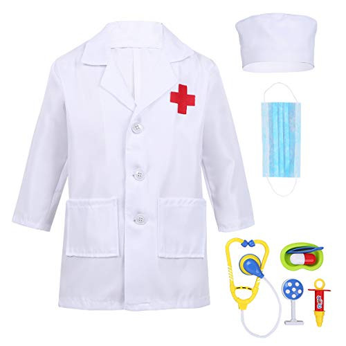 Alvivi Kids Boys Girls Lab Coat Doctor Uniform Halloween Outfit Fancy Dress up Costume with Medical Kit White 10-12