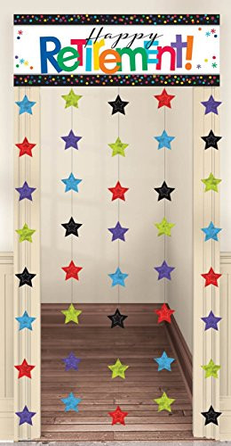 Amscan Fun-Filled Retirement Party Happy Retirement Doorway Curtain Decoration, Plastic, 39" x 77 (Two-Pack)