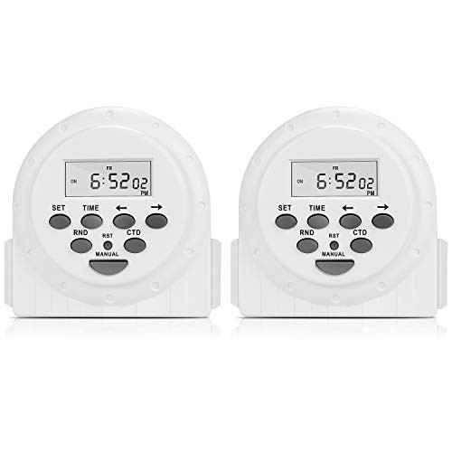 TOGOAL TE158 Digital Light Timer Plug with Countdown and Dual Sided Outlets, 7 Day Programmable Plug-in Electrical Switch with Anti-theft Random Option, 2 Pack (15A, 1800W)