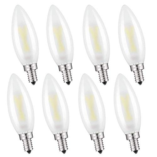 OMAYKEY 2W LED Candelabra Bulbs 25W Equivalent 3000K Soft White 250 Lumens, E12 Base Frosted Glass C32 Candle Dimmable LED Chandelier Light Bulb, Pack of 8 OMAYKEY 2W LED Candelabra Bulbs 25W Equivalent 3000K Soft White 250 Lumens, E12 Base Frosted Glass C32 Candle Dimmable LED Chandelier Light Bulb, Pack of 8