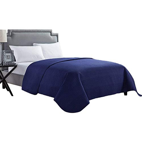 HollyHOME Luxury Checkered Super Soft Solid Single Pinsonic Quilted Bed Quilt Bedspread Bed Cover, Blue, Twin