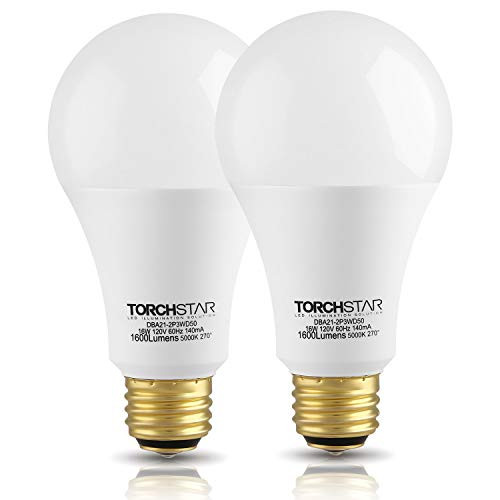 TORCHSTAR 3-Way 40/60/100W Equivalent LED A21 Light Bulb, Energy Star + UL-Listed,5000K Daylight, E26 Medium Screw Base, for Table Lamp, Bedside Lamp, Pack of 2