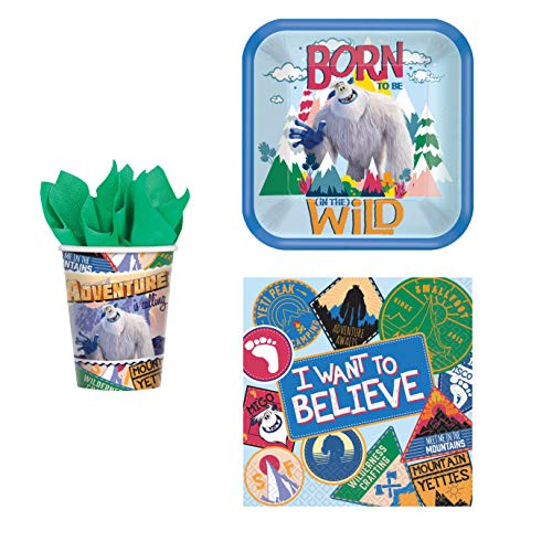 Smallfoot Movie Party Pack Seats 8 - Napkins, Plates, Cups, Table Cloth and Stickers - Smallfoot Themed Party Supplies