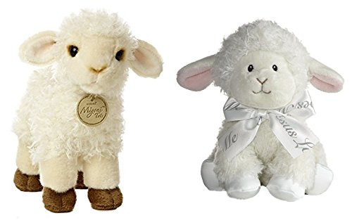 Aurora plush Lamb set of 2, Includes Miyoni Tots Baby Lamb and Blessings Collection Blessings Lamb
